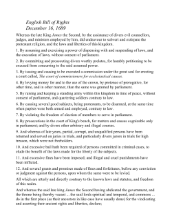 English Bill of Rights December 16, 1689