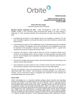 EORBF Orbite HPA Plant Update Production sequence has