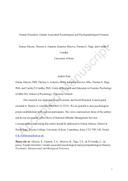 Female Firesetters: Gender Associated Psychological and