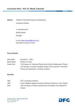 Curriculum Vitae &ndash; Prof. Dr. Marek Żukowski