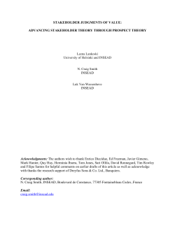 STAKEHOLDER JUDGMENTS OF VALUE: ADVANCING