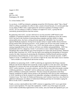 August 4, 2016 AARP 601 E St. NW Washington, DC