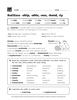 Suffixes -ship, -able, -ous, -hood, -ty 24