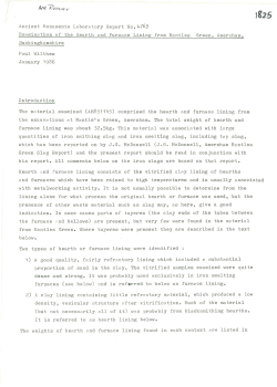 examination of the hearth and furnace lining from mantles green