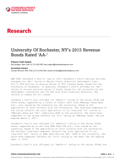 University Of Rochester, NY`s 2015 Revenue Bonds Rated `AA-`