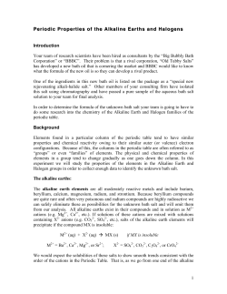 The Alkaline Earths and Halogens Experiment