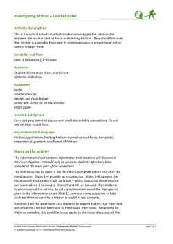 Investigating friction &ndash; Teacher notes Activity description Notes on