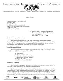 IIPA Andean FTA Request to Testify to USTR March 2004.