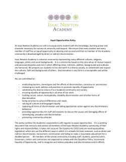 Equal Opportunities Policy At Isaac Newton Academy our aim is to
