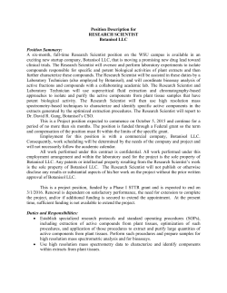 Position Description for RESEARCH SCIENTIST Botanisol LLC