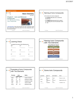 Chapter 6 Inorganic and Organic Compounds: Names and Formulas