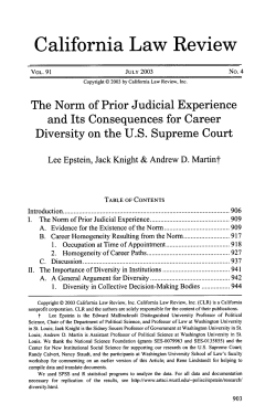 The Norm of Prior Judicial Experience and Its Consequences for