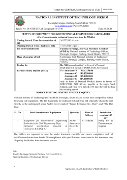 Notice Inviting Tender for Supply of Equipment for