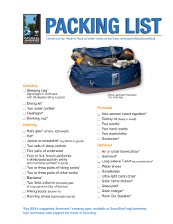 Camping n Sleeping bag* n Dining kit* n Two water bottles* n