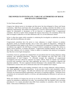 The Power to Investigate: Table of Authorities of House and Senate