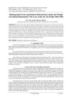 Disintegration of an Agricultural Infrstructure under the Weight of