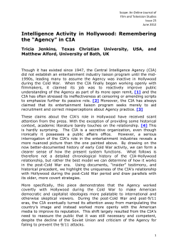 Intelligence Activity in Hollywood: Remembering the &ldquo;Agency&rdquo; in CIA