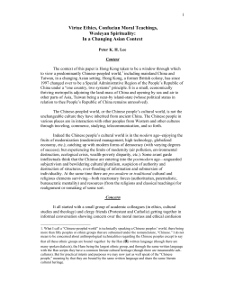 Virtue Ethics, Confucian Moral Teachings, Wesleyan Spirituality: In a