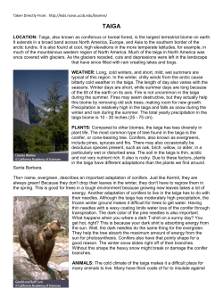 LOCATION: Taiga, also known as coniferous or boreal forest, is the