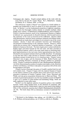 SHORTER NOTICES Vorlesungen iiber Algebra. Fourth revised