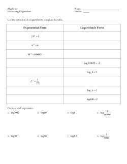 Exponential Form Logarithmic Form