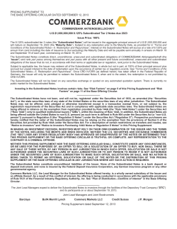 PRICING SUPPLEMENT TO THE BASE OFFERING CIRCULAR