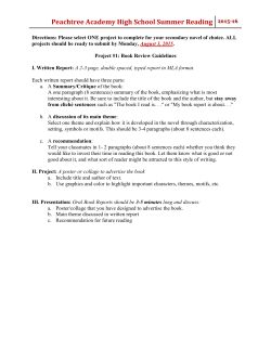 Peachtree Academy High School Summer Reading 2015-16