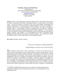 Technology, Progress and Paul Diesing Richard Hartwig Dept. of