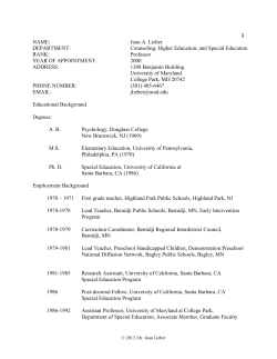 Joan A. Lieber DEPARTMENT - UMD College of Education