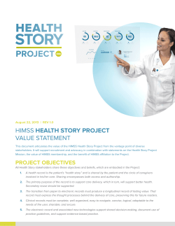 HIMSS HEALTH STORY PROJECT VALUE STATEMENT