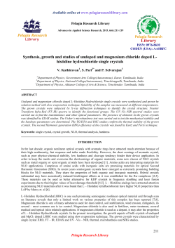 Synthesis, growth and studies of undoped and magnesium chloride