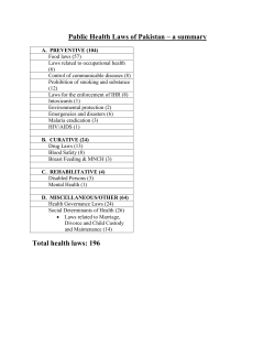 Public Health Laws of Pakistan &ndash; a summary Total health laws: 196