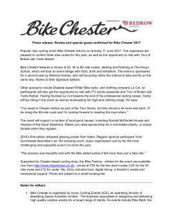 Press release: Routes and special guest confirmed for Bike Chester