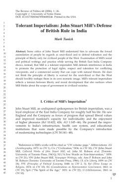 Tolerant Imperialism: John Stuart Mill`s Defense of