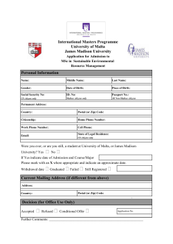 Personal Information Decision (for Office Use Only) University of