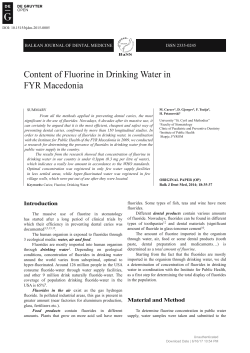 Content of Fluorine in Drinking Water in FYR Macedonia
