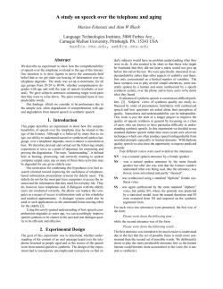 A study on speech over the telephone and aging