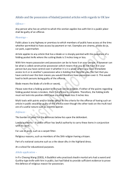 Aikido and the possession of bladed/pointed articles with regards to