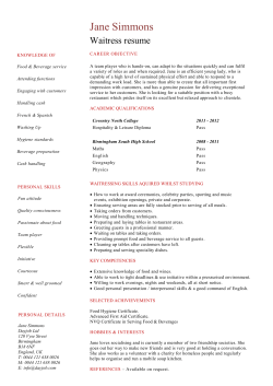 student Waitress resume template