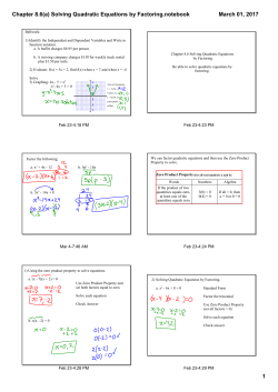 Chapter 8.6(a) Solving Quadratic Equations by Factoring.notebook