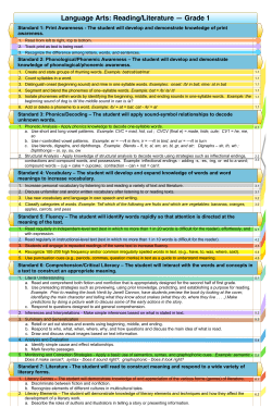 Language Arts: Reading/Literature &mdash; Grade 1