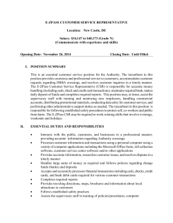E-ZPASS CUSTOMER SERVICE REPRESENTATIVE Location: New