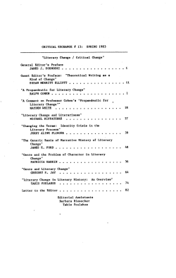 Literary Change/Critical Change