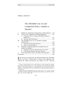 The Affordable Care Act and Competition Policy: Antidote or Placebo?