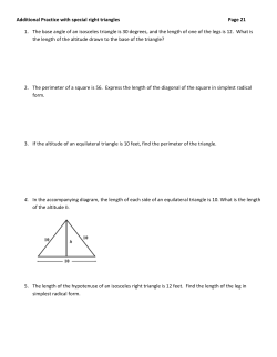 Additional Practice with special right triangles Page 21 1. The base