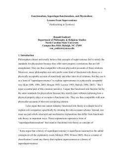 1 Functionalism, Superduperfunctionalism, and Physicalism