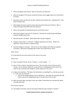Guided Reading Questions, Antigone by Sophocles (first half of play)