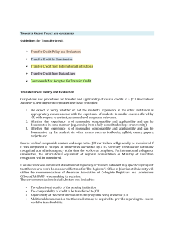 Guidelines for Transfer Credit Transfer Credit Policy and Evaluation