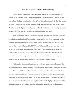 Luke 6: 20-31/Ephesians 1: 11-23 &ndash; All Saints Sunday As you