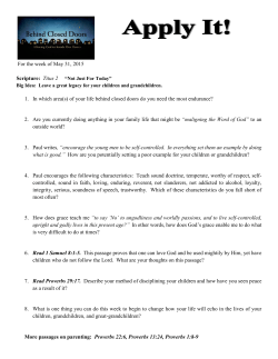 For the week of May 31, 2015 1. In which area(s) of your life behind